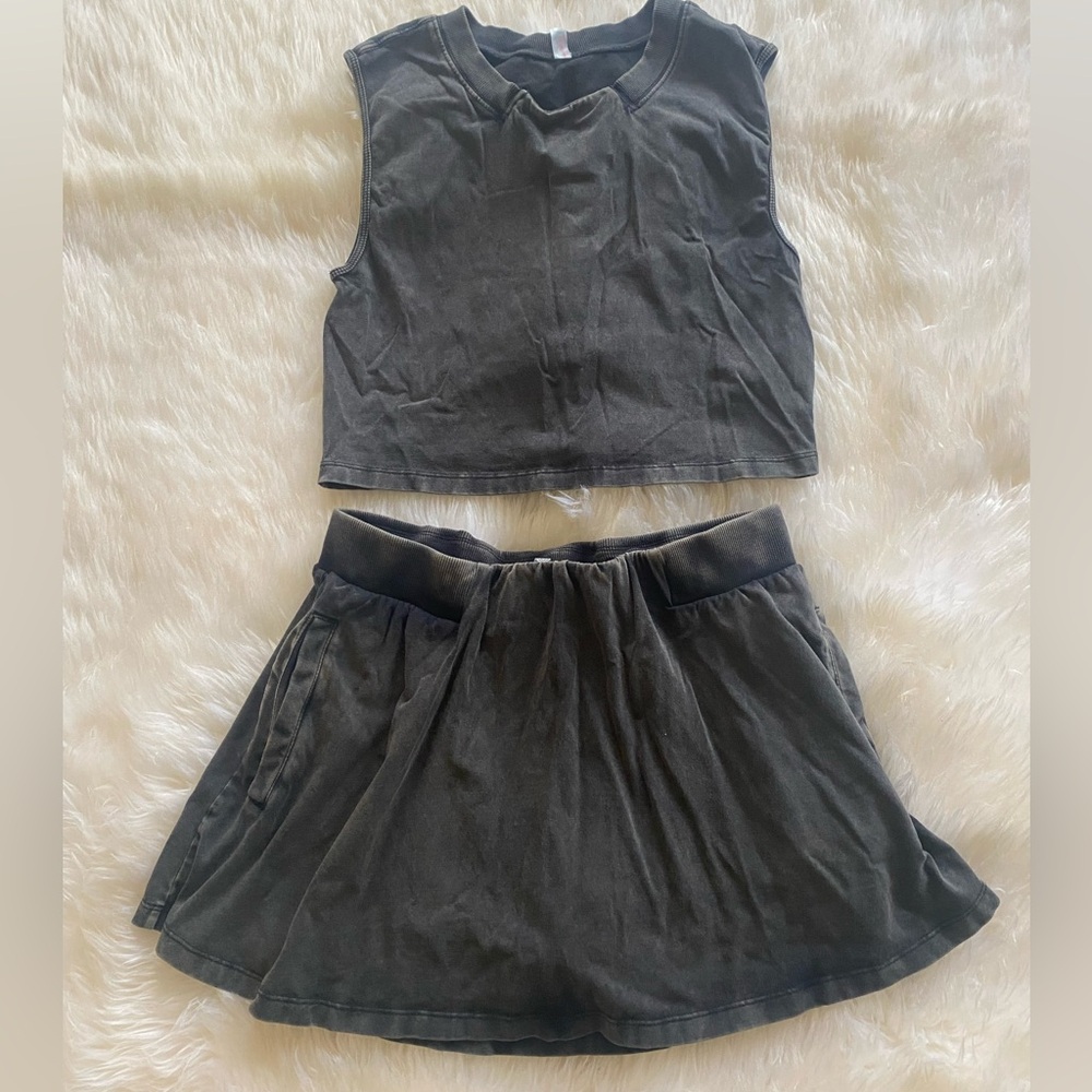 FP Movement by Free People Black Crop Tank and Skirt Set